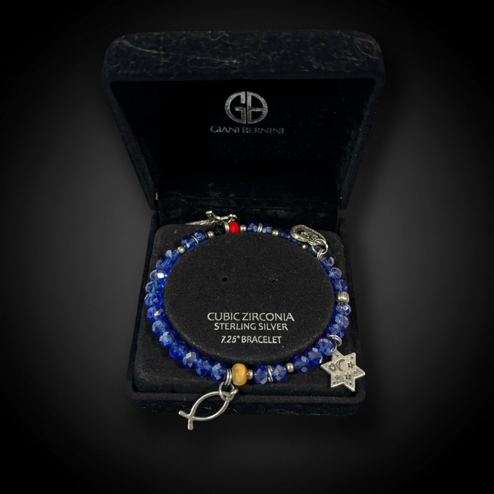 Giani Bernini Religious‎ CZ Bracelet 7.25" Beaded Charm with Original Box